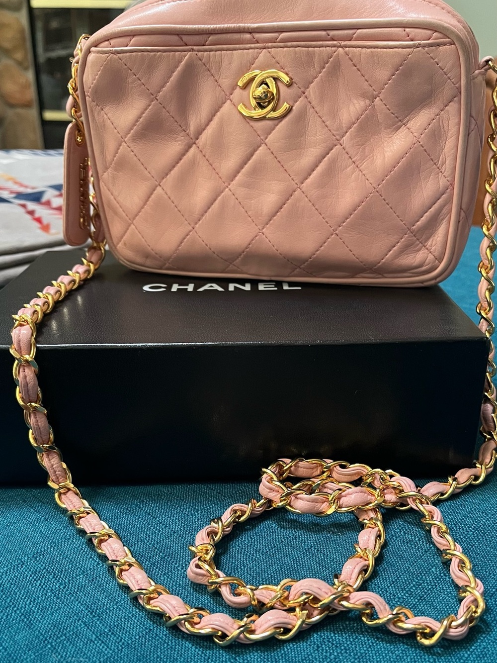 CHANEL Pink Quilted Leather Crossbody with Gold Chain